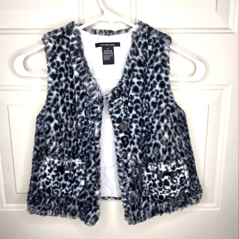 Calvin Klein‎ Leopard Print GIRLS Faux Fur Vest Size 6